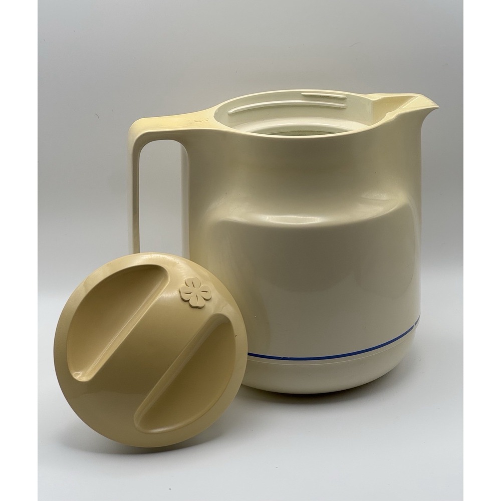 GEZI VTG West Germany Vacuum Carafe Thermos Coffee Pitcher Jug Cream Blue Trim
